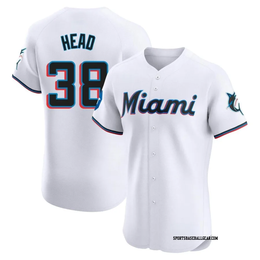 Louis Head Men's Miami Marlins White Elite Home Patch Jersey