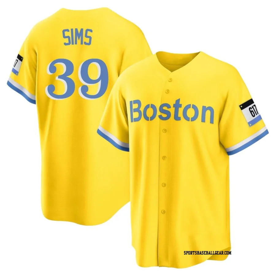 Lucas Sims Youth Boston Red Sox Gold/Light Replica Blue 2021 City Connect Player Jersey