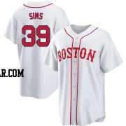 Lucas Sims Youth Boston Red Sox White Replica 2021 Patriots' Day Jersey