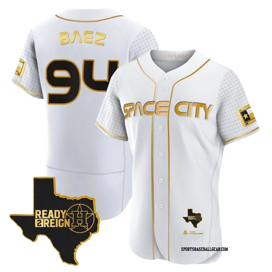 Luis Baez Men's Houston Astros White/Gold Authentic 2023 Space City Ready 2 Reign Flex Base Jersey