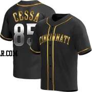 Luis Cessa Men's Cincinnati Reds Black Golden Replica Alternate Jersey