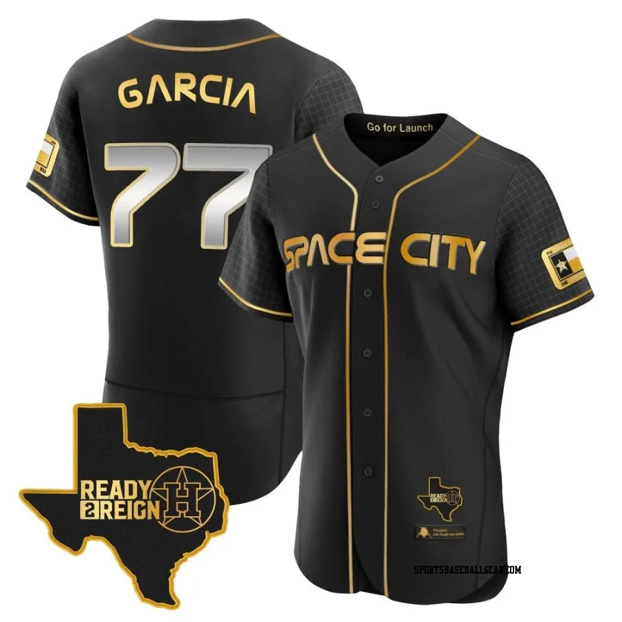 Luis Garcia Men's Houston Astros Black/Gold Authentic 2023 Space City Ready 2 Reign Flex Base Jersey