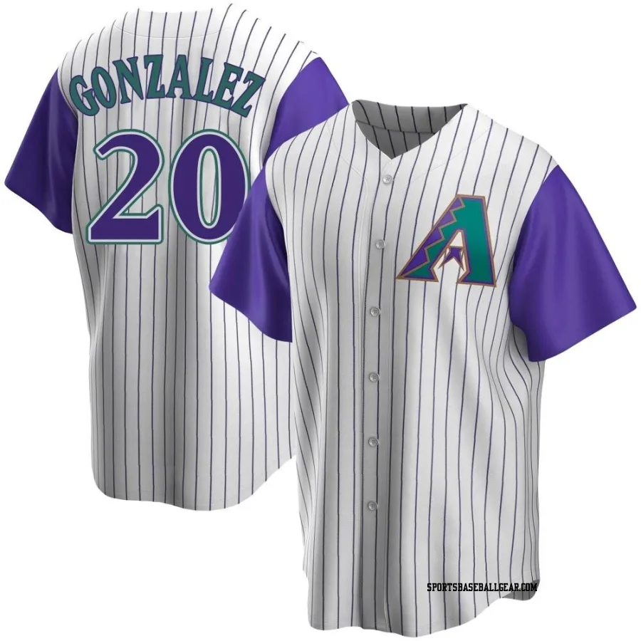 Luis Gonzalez Men's Arizona Diamondbacks Cream/Purple Replica Alternate Cooperstown Collection Jersey