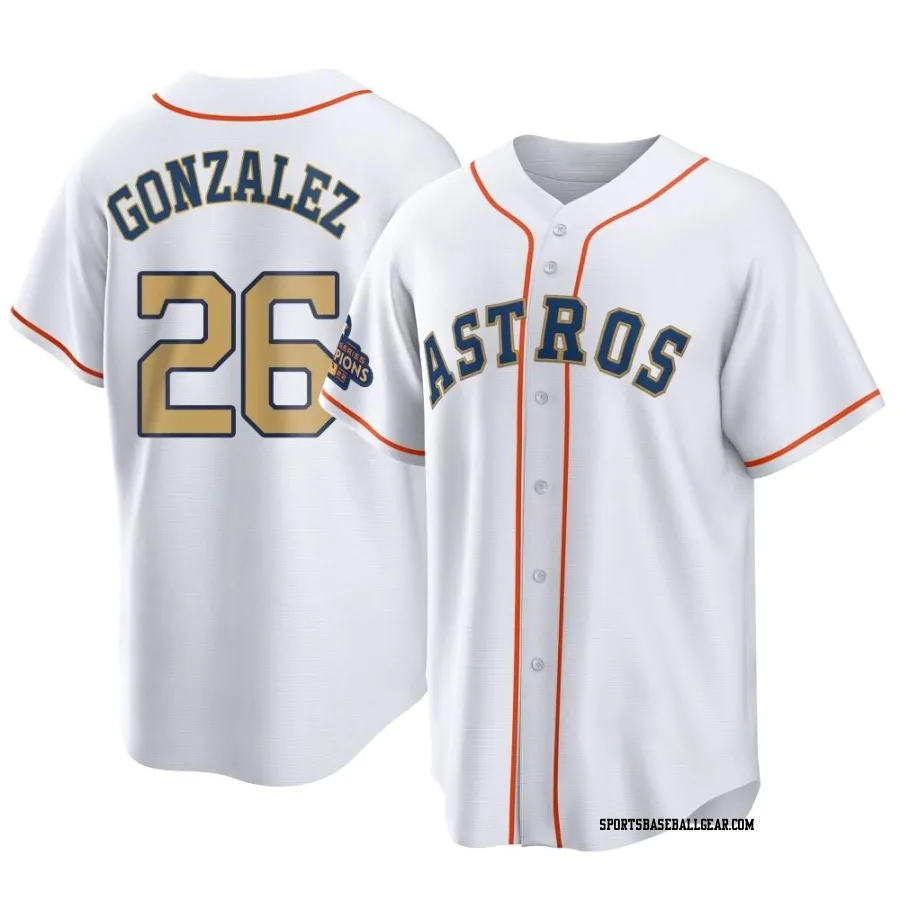 Luis Gonzalez Men's Houston Astros Gold Replica White 2023 Collection Jersey