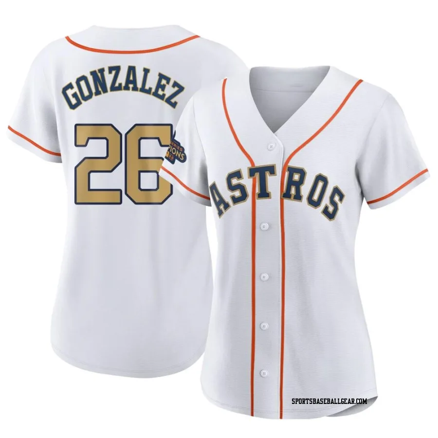 Luis Gonzalez Women's Houston Astros Gold Authentic White 2023 Collection Jersey