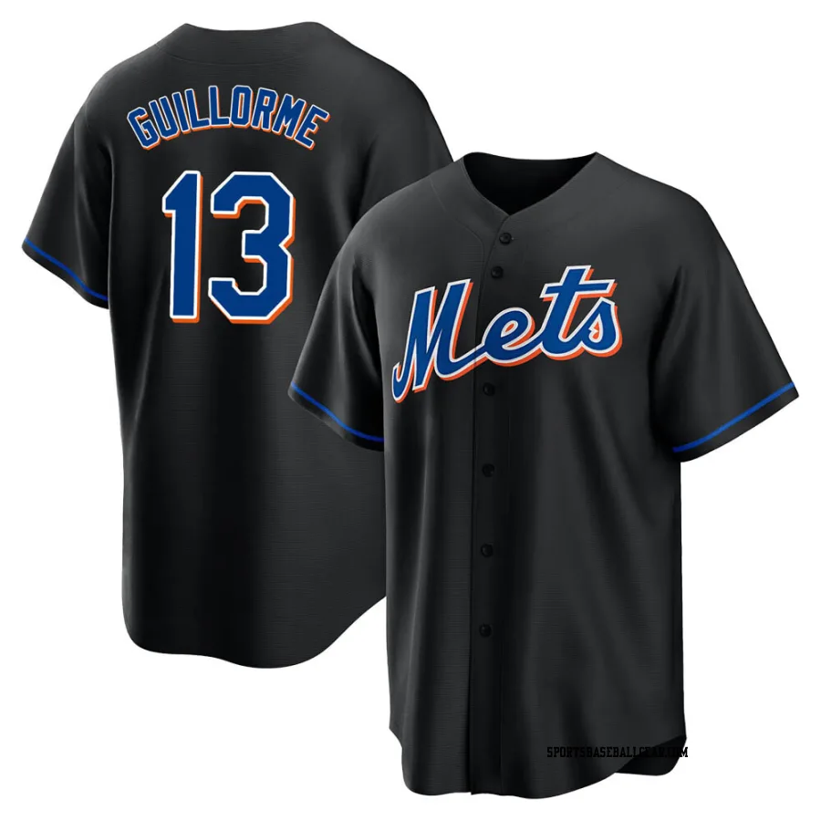 Luis Guillorme Youth New York Mets Black Replica 2022 Alternate Jersey