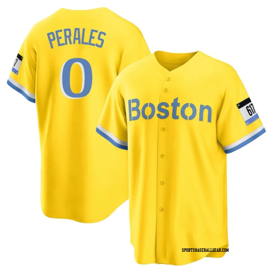 Luis Perales Men's Boston Red Sox Gold/Light Replica Blue 2021 City Connect Player Jersey