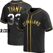 Luis Tiant Men's Cleveland Guardians Black Golden Replica Alternate Jersey