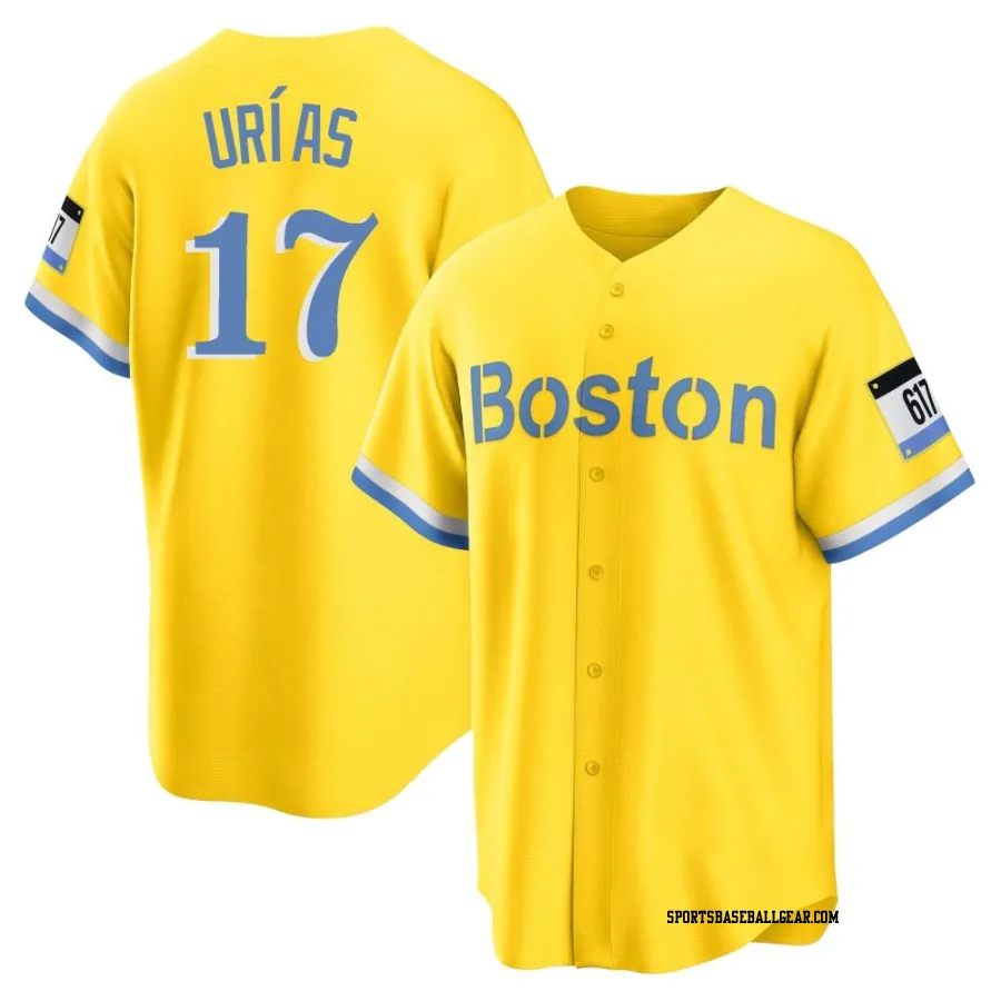 Luis Urias Men's Boston Red Sox Gold/Light Replica Blue 2021 City Connect Player Jersey