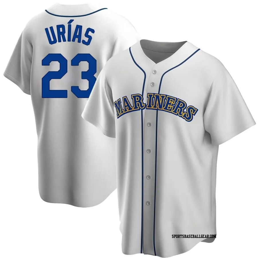 Luis Urias Men's Seattle Mariners White Replica Home Cooperstown Collection Jersey