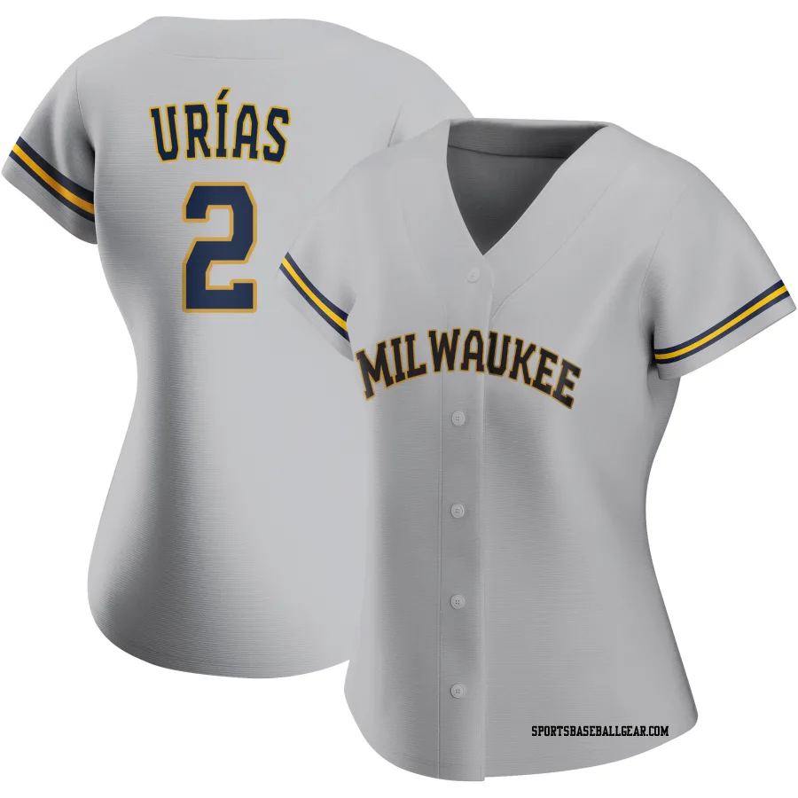 Luis Urias Women's Milwaukee Brewers Gray Replica Road Jersey