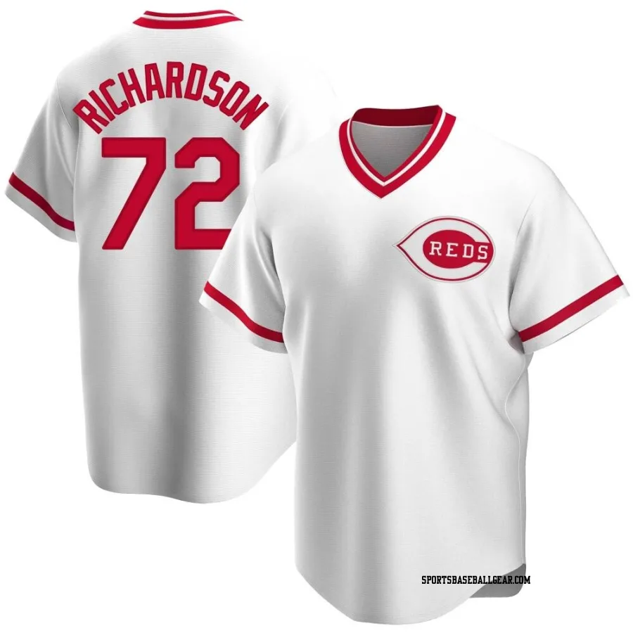 Lyon Richardson Men's Cincinnati Reds White Replica Home Cooperstown Collection Jersey