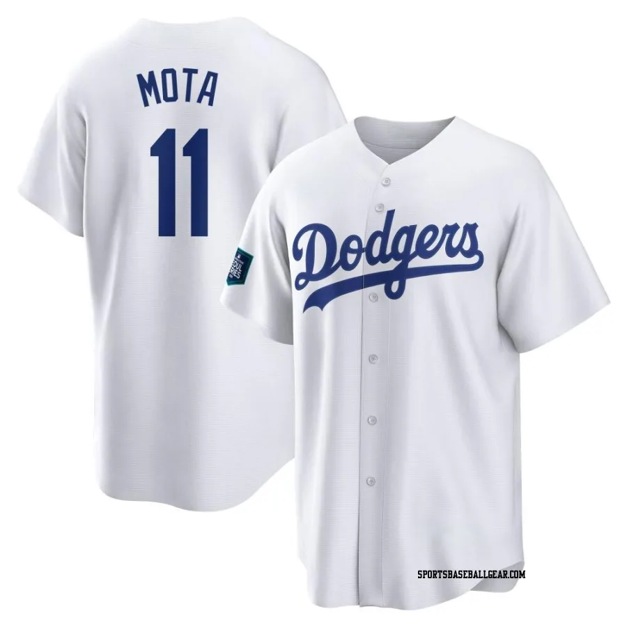 Manny Mota Men's Los Angeles Dodgers White Replica 2024 World Tour Seoul Series Home Jersey