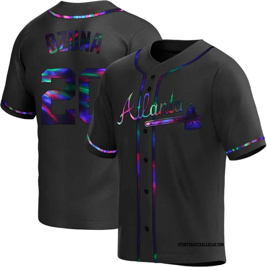 Marcell Ozuna Men's Atlanta Braves Black Holographic Replica Alternate Jersey