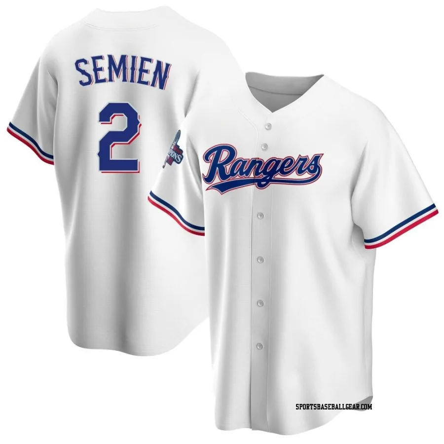 Marcus Semien Youth Texas Rangers White Replica Home 2023 World Series Champions Jersey