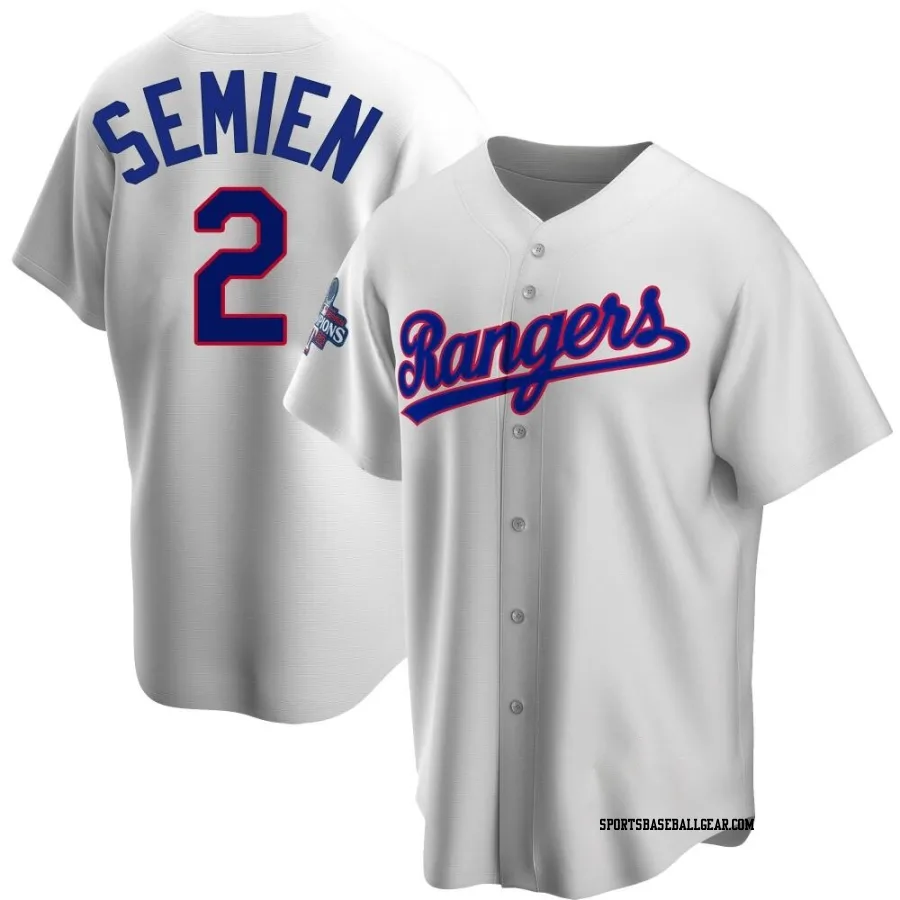 Marcus Semien Youth Texas Rangers White Replica Home Cooperstown Collection 2023 World Series Champions Jersey