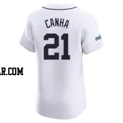 Mark Canha Men's Detroit Tigers White Elite Home Patch Jersey