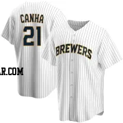 Mark Canha Men's Milwaukee Brewers White Replica Home Jersey