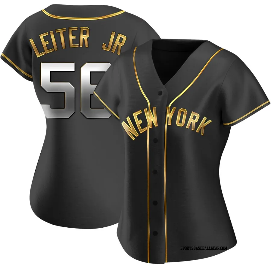 Mark Leiter Jr. Women's New York Yankees Black Golden Replica Alternate Jersey