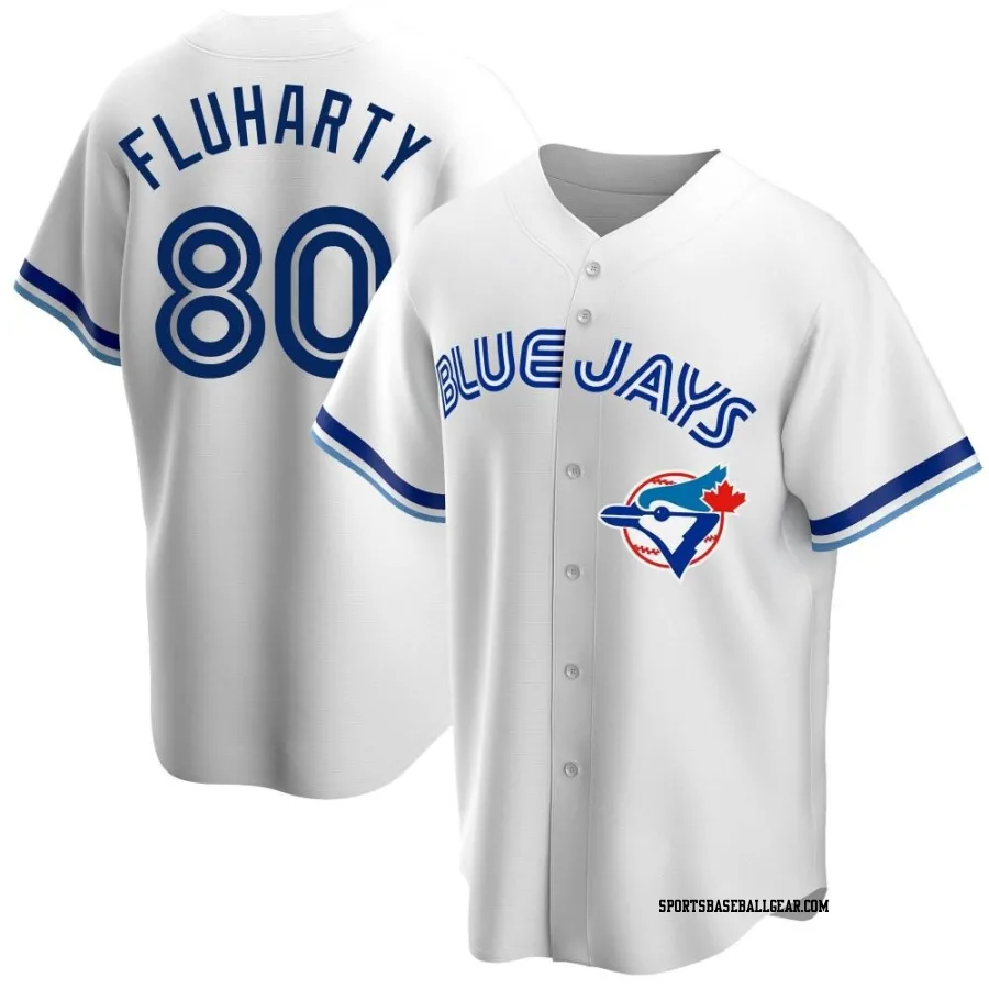 Mason Fluharty Men's Toronto Blue Jays White Replica Home Cooperstown Collection Jersey