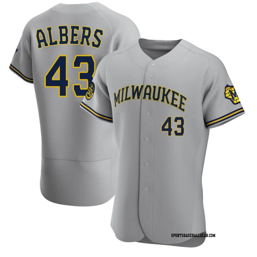 Matt Albers Men's Milwaukee Brewers Gray Authentic Road Jersey