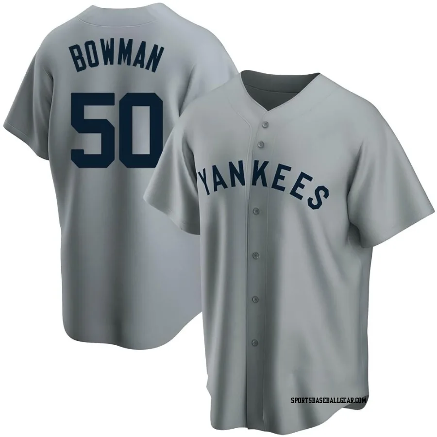 Matt Bowman Men's New York Yankees Gray Replica Road Cooperstown Collection Jersey