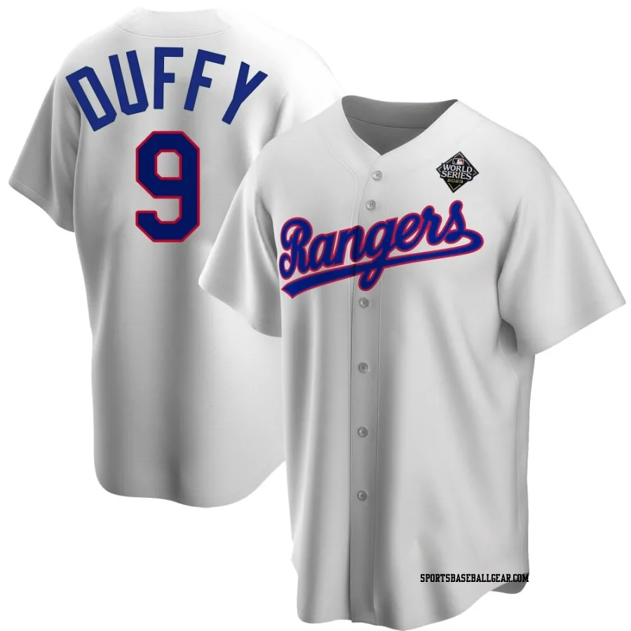 Matt Duffy Men's Texas Rangers White Replica Home Cooperstown Collection 2023 World Series Jersey