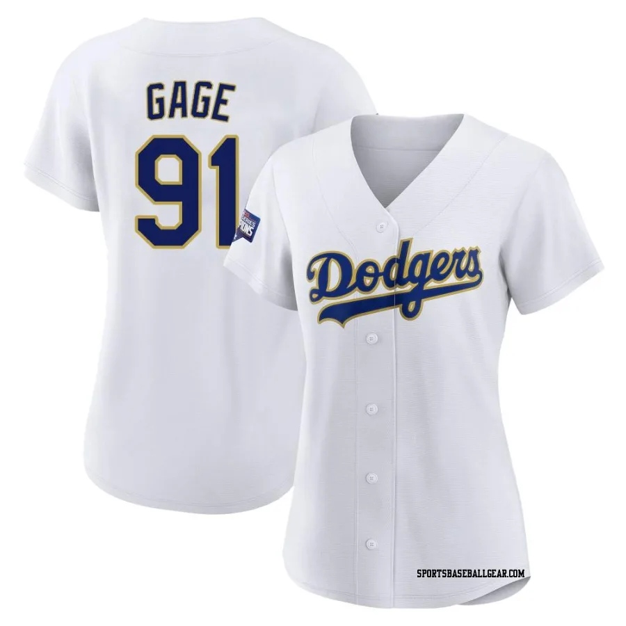 Matt Gage Women's Los Angeles Dodgers White/Gold Authentic 2021 Gold Program Player Jersey