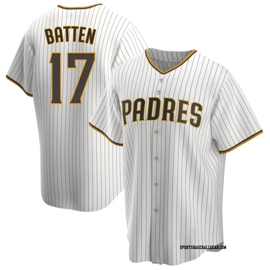 Matthew Batten Men's San Diego Padres White/Brown Replica Home Jersey