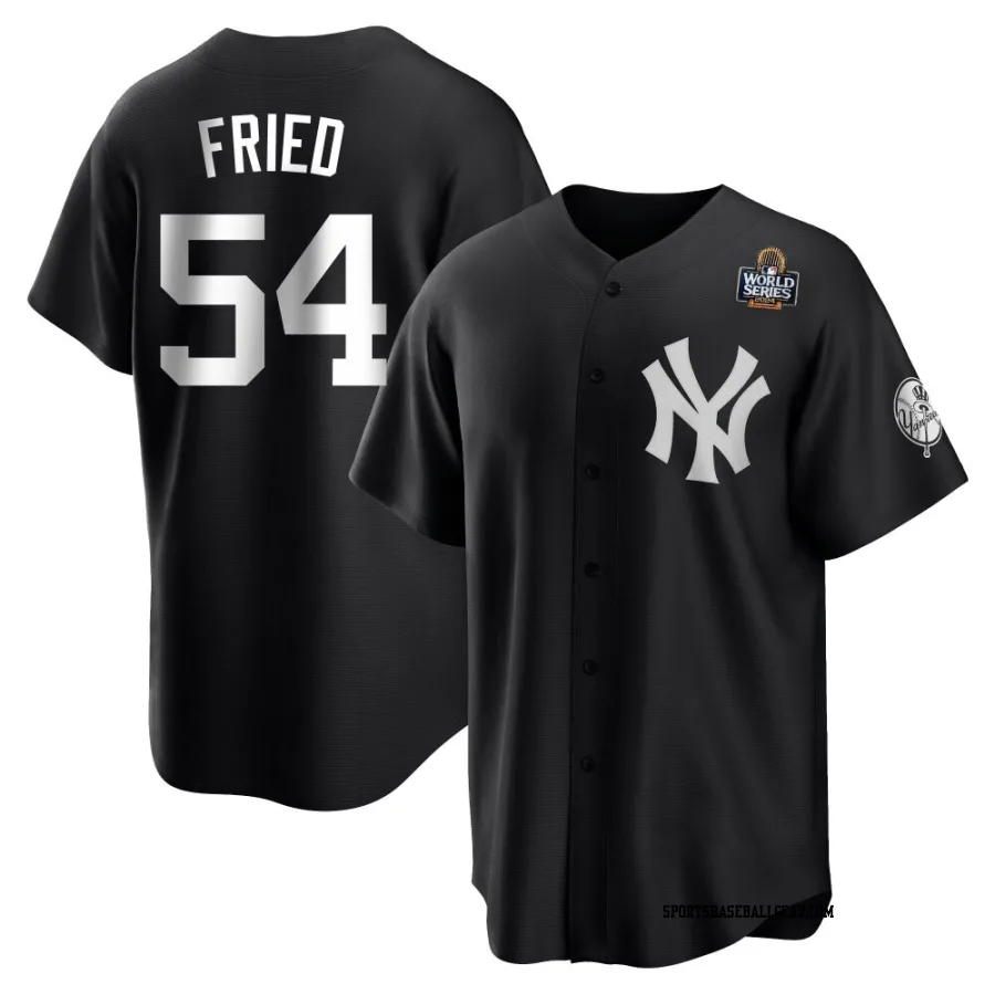 Max Fried Men's New York Yankees Black/White Replica 2024 World Series Jersey