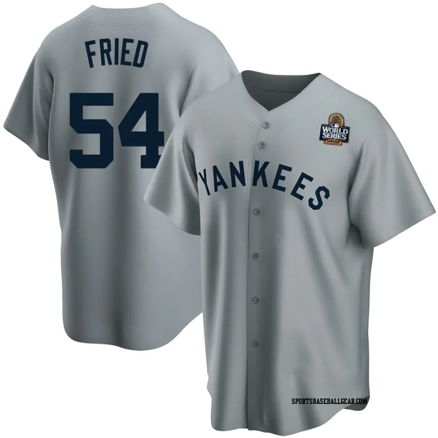 Max Fried Men's New York Yankees Gray Replica Road Cooperstown Collection 2024 World Series Jersey