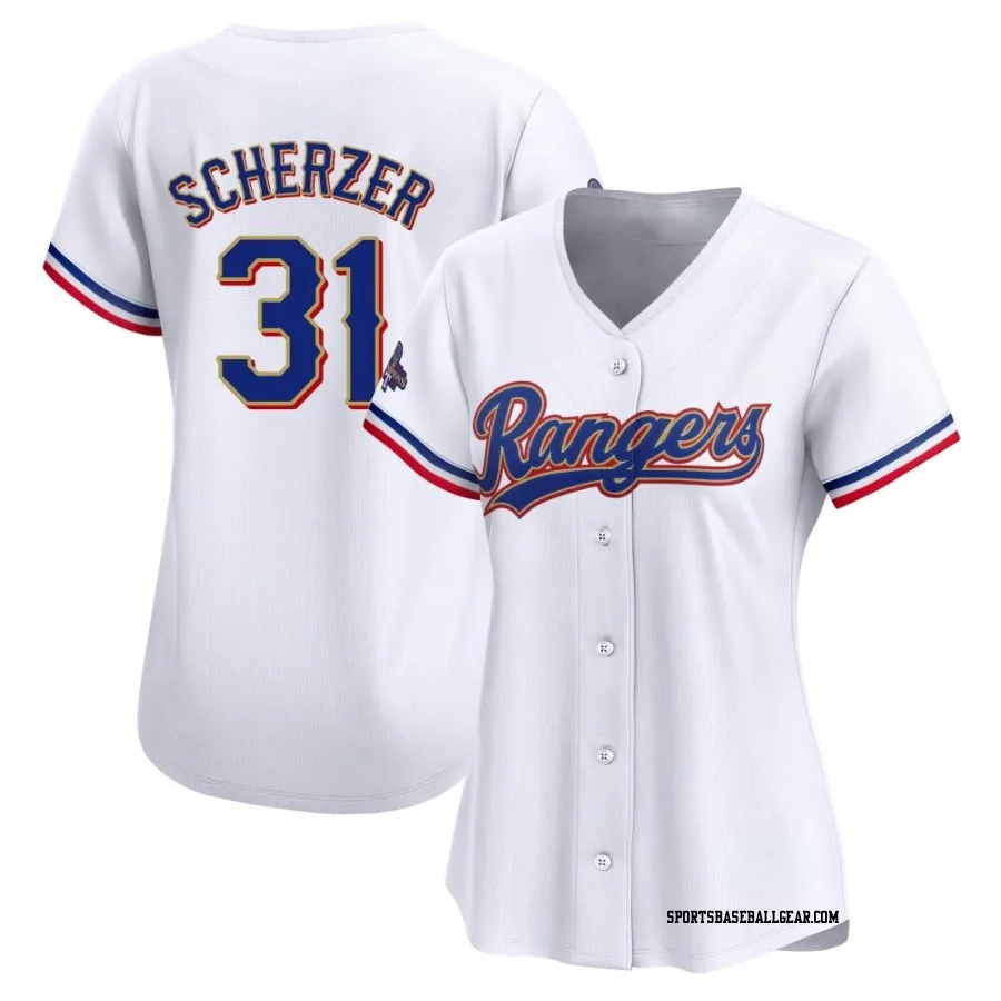 Max Scherzer Women's Texas Rangers Gold Limited White 2024 Collection Jersey