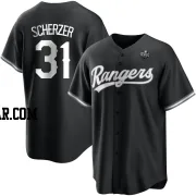 Max Scherzer Youth Texas Rangers White Replica Black 2023 World Series Jersey