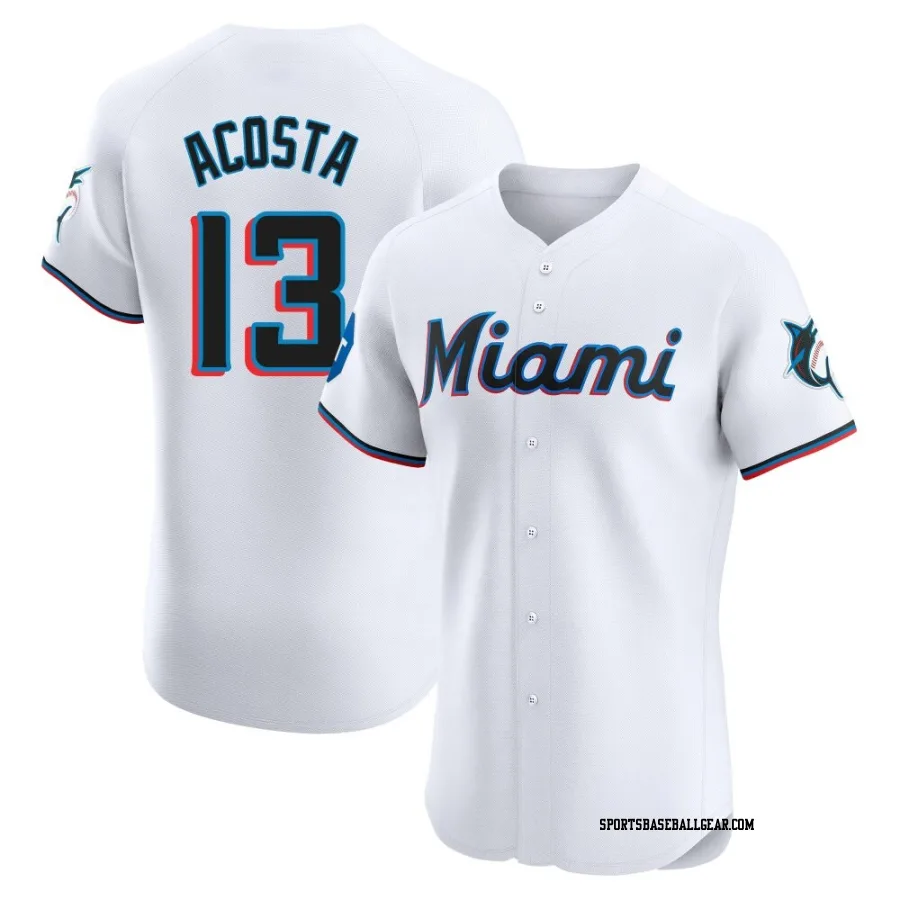 Maximo Acosta Men's Miami Marlins White Elite Home Patch Jersey