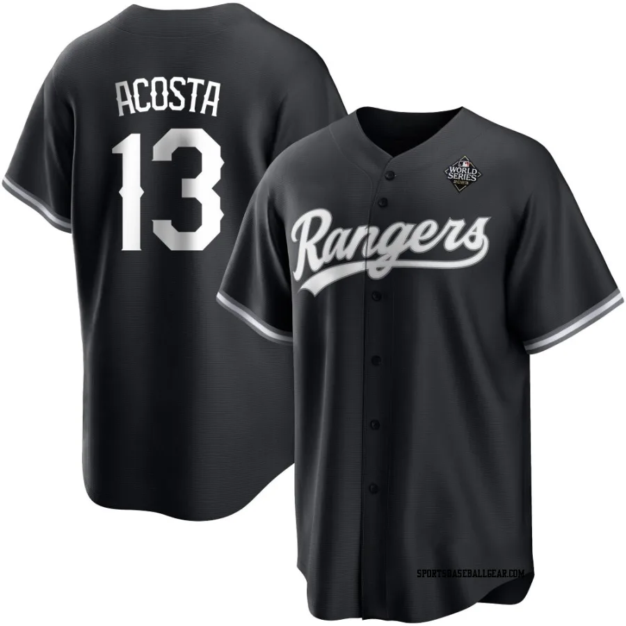 Maximo Acosta Youth Texas Rangers White Replica Black 2023 World Series Jersey