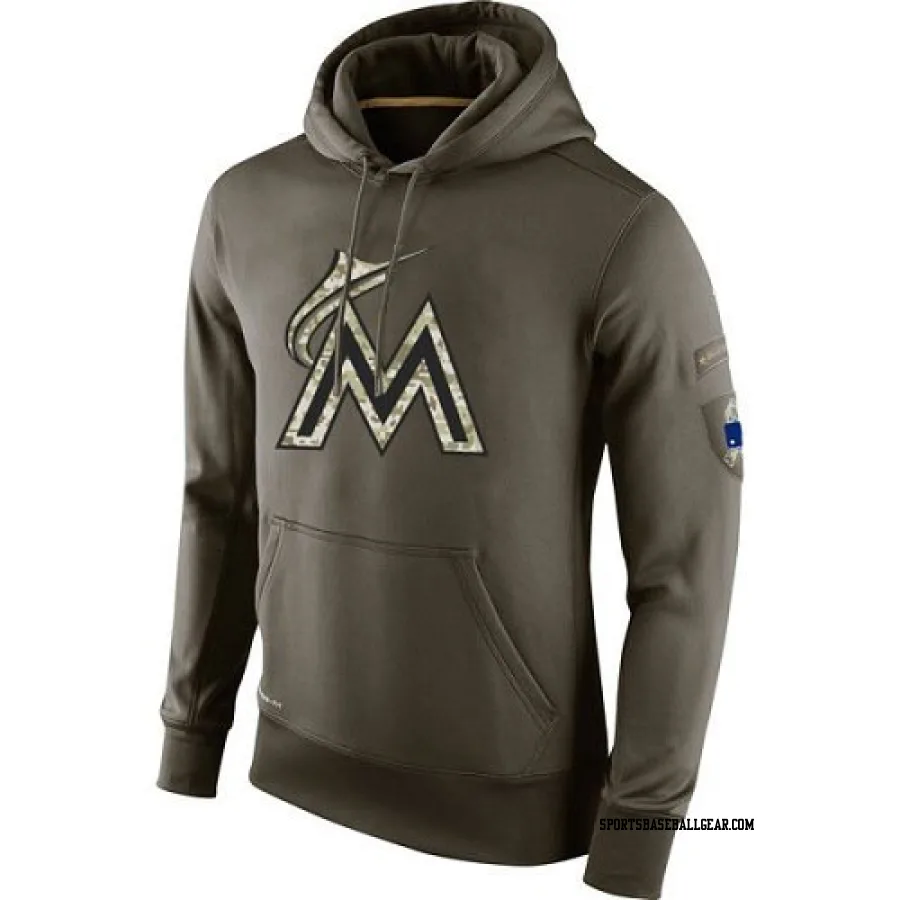 Men's Miami Marlins Olive Salute to Service KO Performance Hoodie