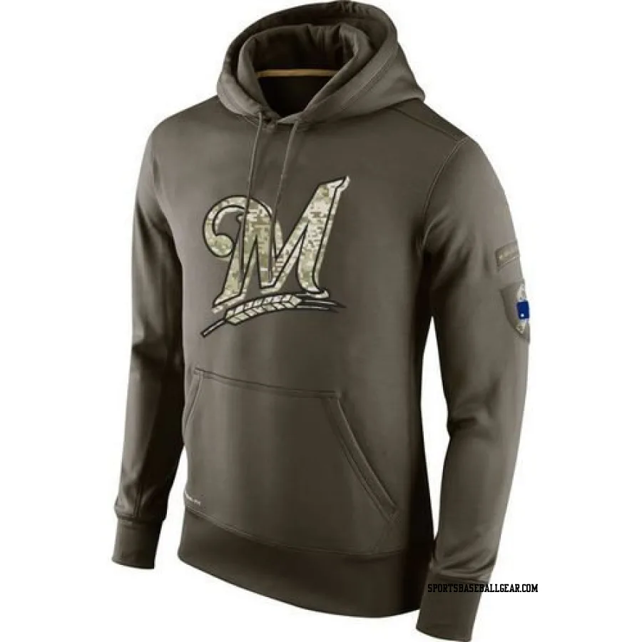 Men's Milwaukee Brewers Olive Salute to Service KO Performance Hoodie