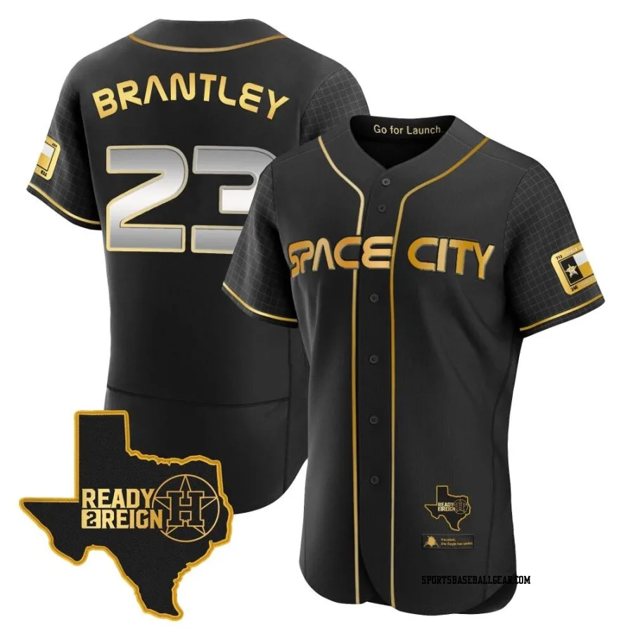 Michael Brantley Men's Houston Astros Black/Gold Authentic 2023 Space City Ready 2 Reign Flex Base Jersey