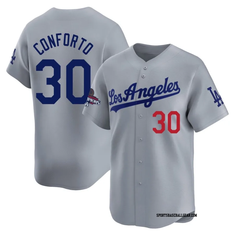 Michael Conforto Men's Los Angeles Dodgers Gray Limited Away World Series Champions Jersey