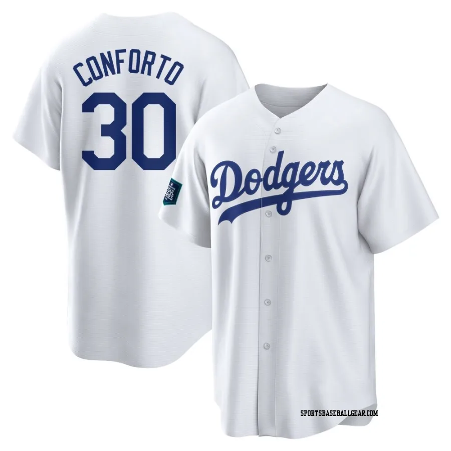 Michael Conforto Men's Los Angeles Dodgers White Replica 2024 World Tour Seoul Series Home Jersey