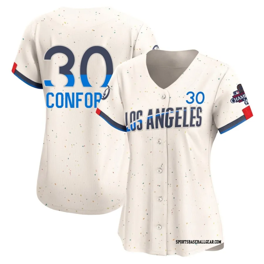 Michael Conforto Women's Los Angeles Dodgers Cream Limited 2024 City Connect World Series Champions Jersey