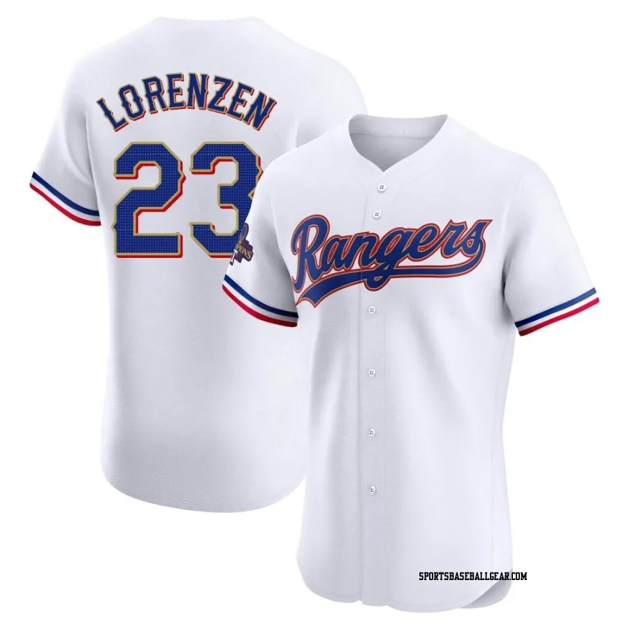 Michael Lorenzen Men's Texas Rangers Gold Elite White 2024 Collection Jersey