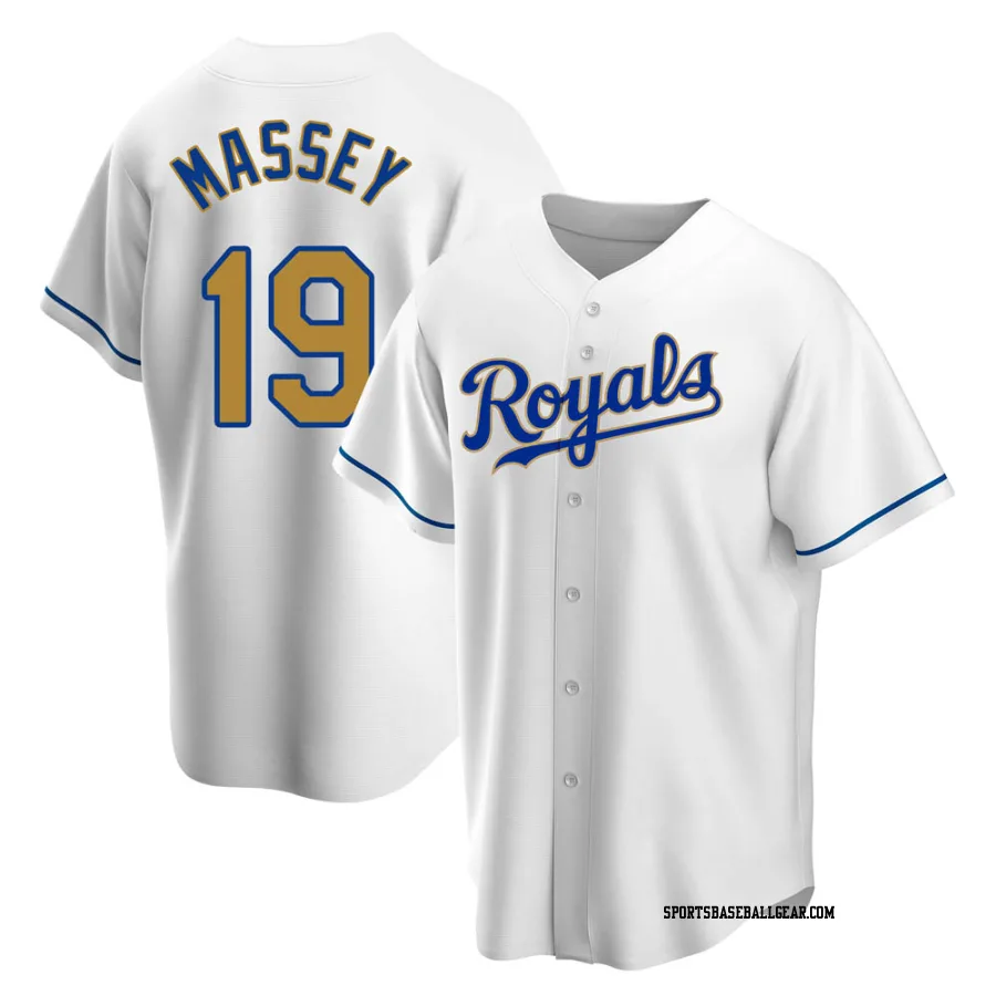 Michael Massey Men's Kansas City Royals Gold Replica White Home Jersey