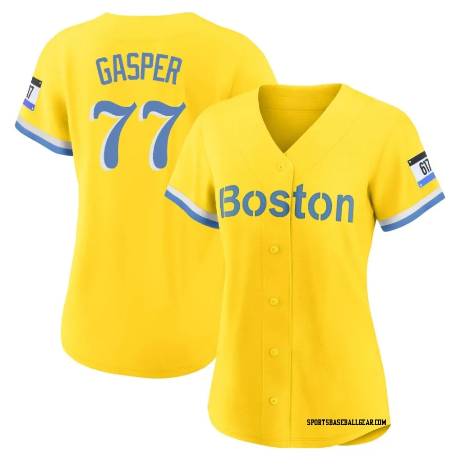 Mickey Gasper Women's Boston Red Sox Gold/Light Authentic Blue 2021 City Connect Player Jersey