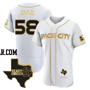 Miguel Diaz Men's Houston Astros White/Gold Authentic 2023 Space City Ready 2 Reign Flex Base Jersey