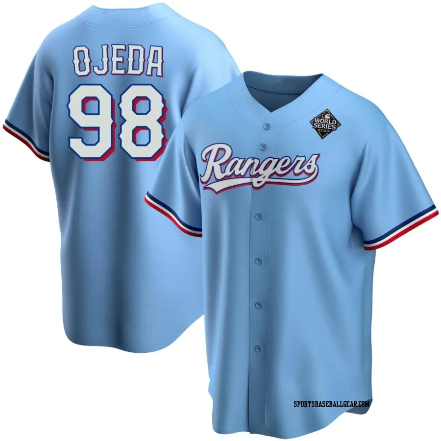 Miguel Ojeda Youth Texas Rangers Light Blue Replica Alternate 2023 World Series Jersey