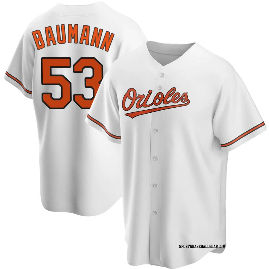 Mike Baumann Men's Baltimore Orioles White Replica Home Jersey