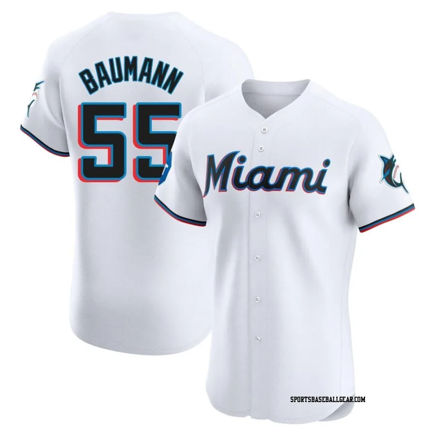 Mike Baumann Men's Miami Marlins White Elite Home Patch Jersey