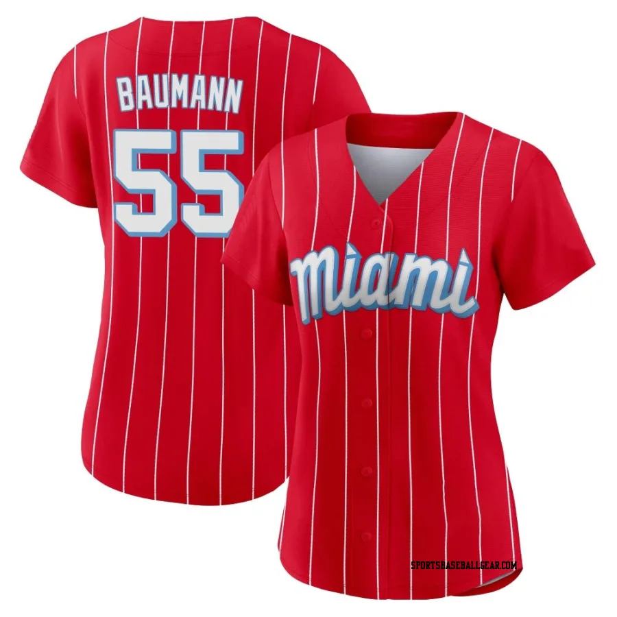 Mike Baumann Women's Miami Marlins Red Authentic 2021 City Connect Jersey