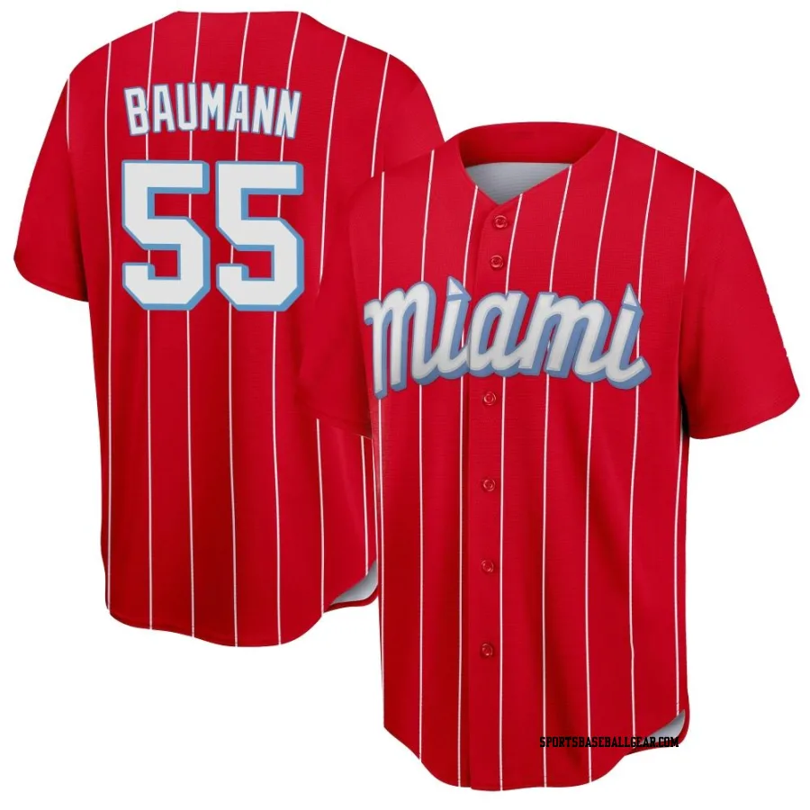 Mike Baumann Youth Miami Marlins Red Replica 2021 City Connect Jersey